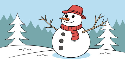 snowman with christmas tree