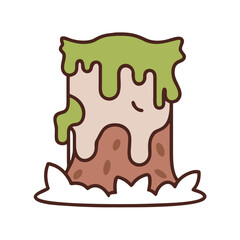 Cartoon tree stump with moss and dripping sap illustration.