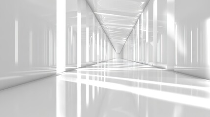 Fototapeta premium White Futuristic Corridor Scene Reflective Texture Tech Poster Film Background Material