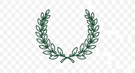 Minimalist green line art laurel wreath illustration, symbolizing victory, achievement, honor, success, excellence, and triumph award.