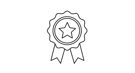 Quality award badge with a star and ribbon icon, representing excellence, guarantee, certification, and success in a simple line art design