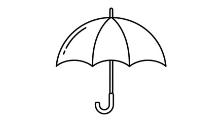 Simple line art drawing of an open umbrella, a symbol of protection from rain and bad weather, isolated vector graphic element