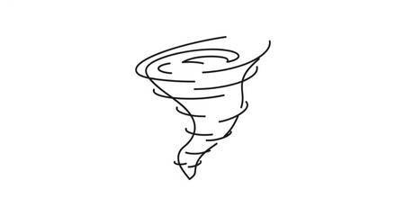 Simple outline drawing of a powerful swirling tornado icon, representing extreme weather, natural disaster, and atmospheric vortex on white.