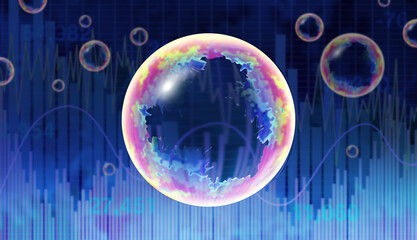 Tech Bubble bubble risk and Economic technology bubbles fear and Artificial intelligence and AI or overhyped Stock market speculation concept and overvalued technologies economy.