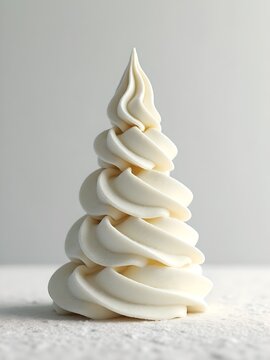 Ultra-Realistic 3D Christmas Tree Ice Cream with snow on Pure White Background
