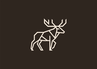 A minimalist moose line logo built with long elegant strokes outlining the head and antlers, symbolizing strength, wilderness, and majesty, created as a modern clean vector illustration concept