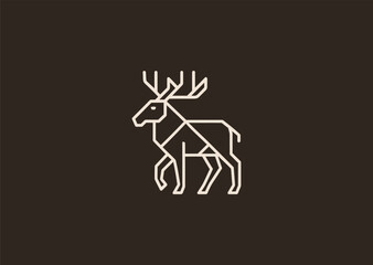 A minimalist moose line logo built with long elegant strokes outlining the head and antlers, symbolizing strength, wilderness, and majesty, created as a modern clean vector illustration concept