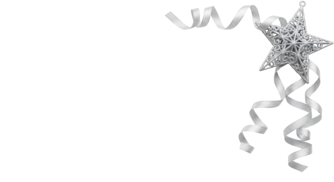 Elegant silver star ornament with ribbon decoration isolated PNG with Transparent Background - Powered by Adobe