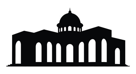 Architectural building with dome and arches in black silhouette