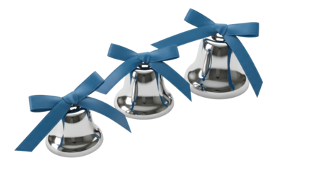 Silver Christmas bells with blue ribbon isolated PNG with Transparent Background


