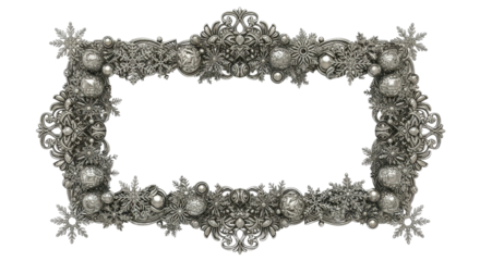 Decorative Christmas frame adorned with ornaments and snowflakes isolated PNG with Transparent Background