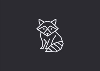 A smooth raccoon line logo featuring distinctive mask-shaped curves and balanced contours, expressing curiosity, agility, and cleverness, designed as a simple modern vector graphic concept