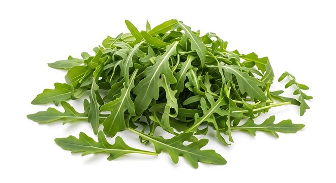 Fresh Arugula Leaves Pile on White Background