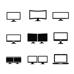 Nine black computer monitor and laptop icons screen