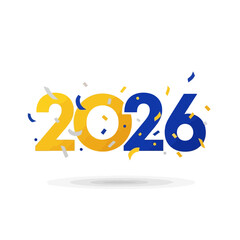 2026 New Year Celebration with Golden Blue Numbers and Falling Confetti