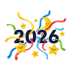 2026 Year Celebration with Stars and Moon Confetti