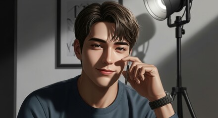 Portrait of a confident young man with styled hair and casual attire