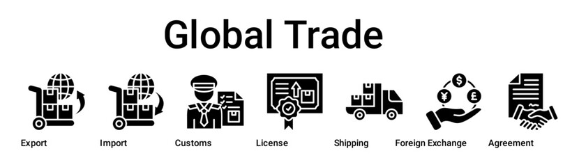Global Trade banner web icon vector illustration concept for business with icon of Export, Import, Customs, License, Shipping, Foreign Exchange.