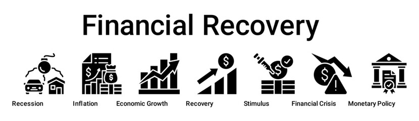 Financial Recovery banner web icon vector illustration concept for business with icon of Recession, Inflation, Economic Growth, Recovery, Stimulus, Financial Crisis, Monetary.