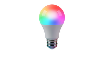 Smart light bulb emitting vibrant colorful light against a dark