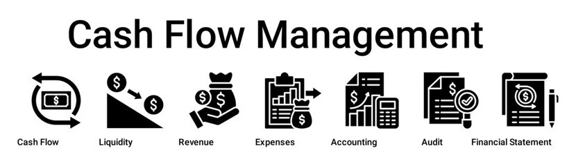Cash Flow Management banner web icon vector illustration concept for business with icon of Cash Flow, Liquidity, Revenue, Expenses, Accounting, Audit, Financial.