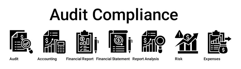 Audit Compliance banner web icon vector illustration concept for business with icon of Audit, Accounting, Financial Report, Financial Statement, Report Analysis, Risk Management.