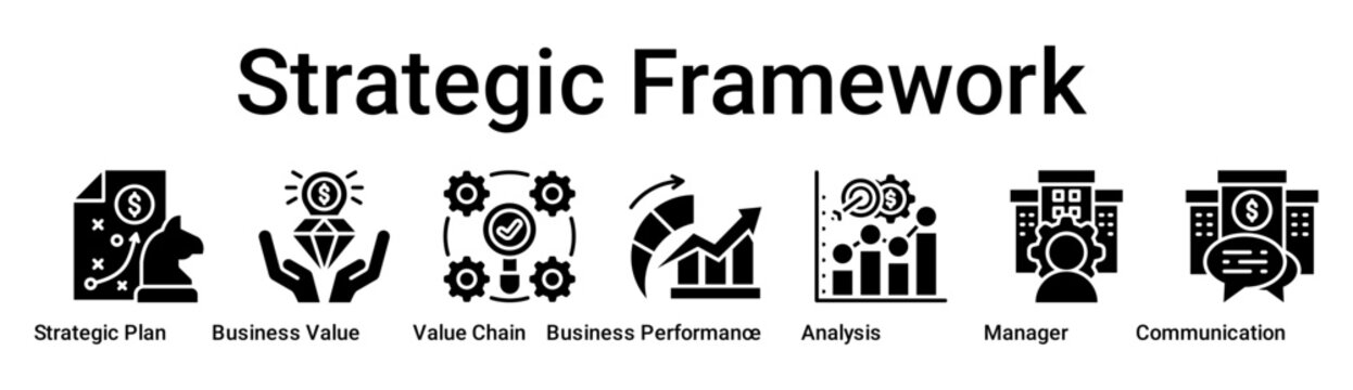 Strategic Framework banner web icon vector illustration concept for business with icon of Strategic Plan, Business Value, Value Chain, Business Performance, Analysis, Manager, Corporate.