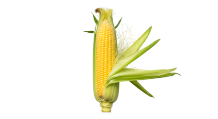 Fresh yellow corn on the cob with green husk against