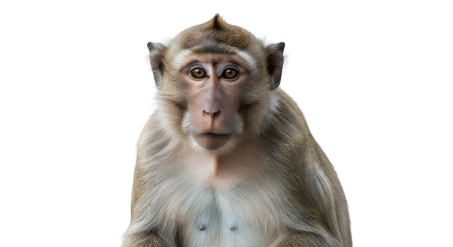 Close up portrait of a macaque monkey with a curious expression on its face