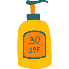 Yellow Sunscreen Bottle With Orange Dispenser And Blue Label Featuring Spf 30 Text Ideal For Summer Protection And Skincare