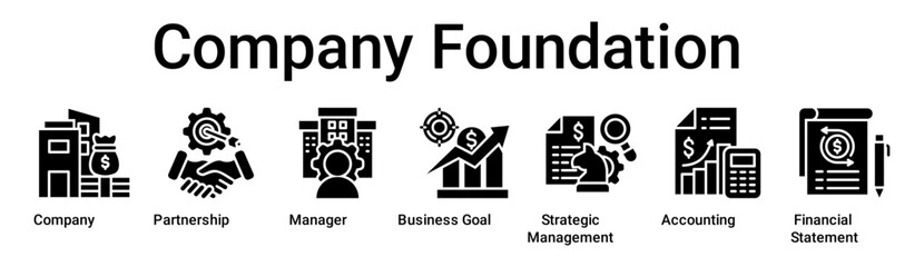 Company Foundation banner web icon vector illustration concept for business with icon of Company, Partnership, Manager, Business Goal, Strategic Management, Accounting, Financial.