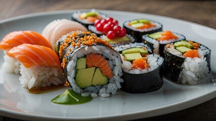 Japanese cuisine concept, sushi, noodles theme