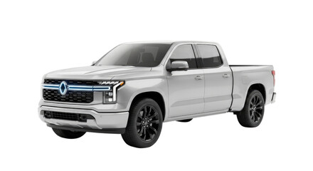 Modern White Electric Pickup Truck Isolated on Transparent PNG Background