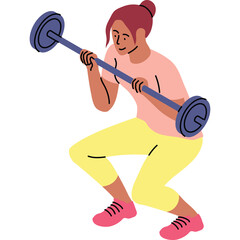 Young Woman Performing Barbell Squats Exercise in a Fitness Studio with White Background and Flat Design Style