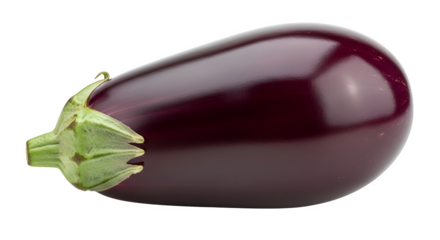 Fresh eggplant with smooth purple skin and green stem against