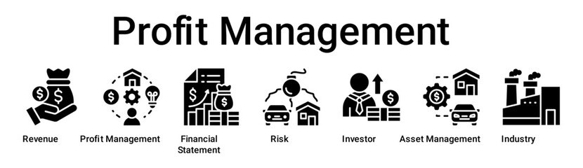 Profit Management banner web icon vector illustration concept for business with icon of Revenue, Profit Management, Financial Statement, Risk, Investor, Asset Management.