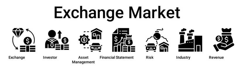 Exchange Market banner web icon vector illustration concept for business with icon of Exchange, Investor, Asset Management, Financial Statement, Risk, Industry.