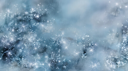 Orion constellation in pale blue night sky with baby's breath flowers as glowing stars in soft silver blue tones and delicate ethereal watercolor texture