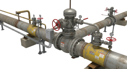 Industrial Gas Pipeline with Valves Isolated on Transparent PNG Background