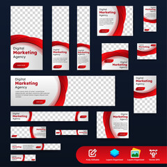 Naklejka premium Corporate Business web banner template. vector Web set banner template, vertical, horizontal, square with multisizes. suitable for website ads, cover page, social media post, flyer and more
