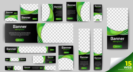 
Modern Banner design web template set. Set Horizontal, vertical, square business background design. Black and green. vector	