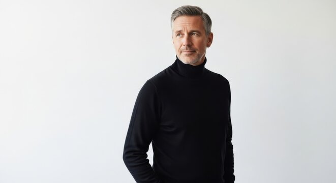 Sophisticated mature man with salt and pepper hair wearing a black