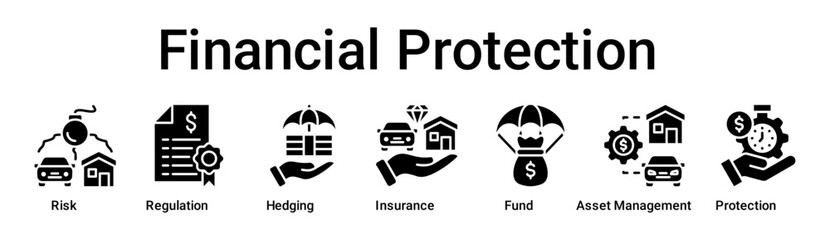 Financial Protection banner web icon vector illustration concept for business with icon of Risk, Regulation, Hedging, Insurance, Fund, Asset Management.