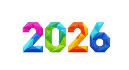 Colorful geometric 2026 new year design isolated on transparent background