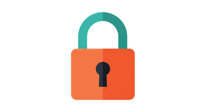 Flat design padlock icon symbolizing digital security, data protection, and privacy. This colorful graphic illustration represents secure access, confidentiality, and online safety.