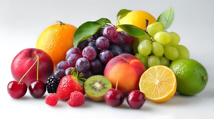 Fresh fruits assortment on white background