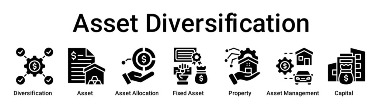 Asset Diversification banner web icon vector illustration concept for business with icon of Diversification, Asset, Asset Allocation, Fixed Asset, Property, Asset Management.