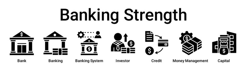 Banking Strength banner web icon vector illustration concept for business with icon of Bank, Banking, Banking System, Investor, Credit, Money Management.