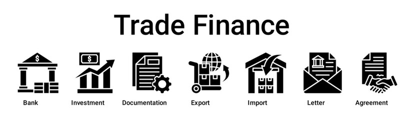 Trade Finance banner web icon vector illustration concept for business with icon of Bank, Investment, Documentation, Export, Import, Letter.