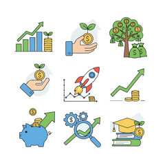Vector set of 8 Flat vector Investment and Growth	illustration flat design simple and minimalis style cartoon white background